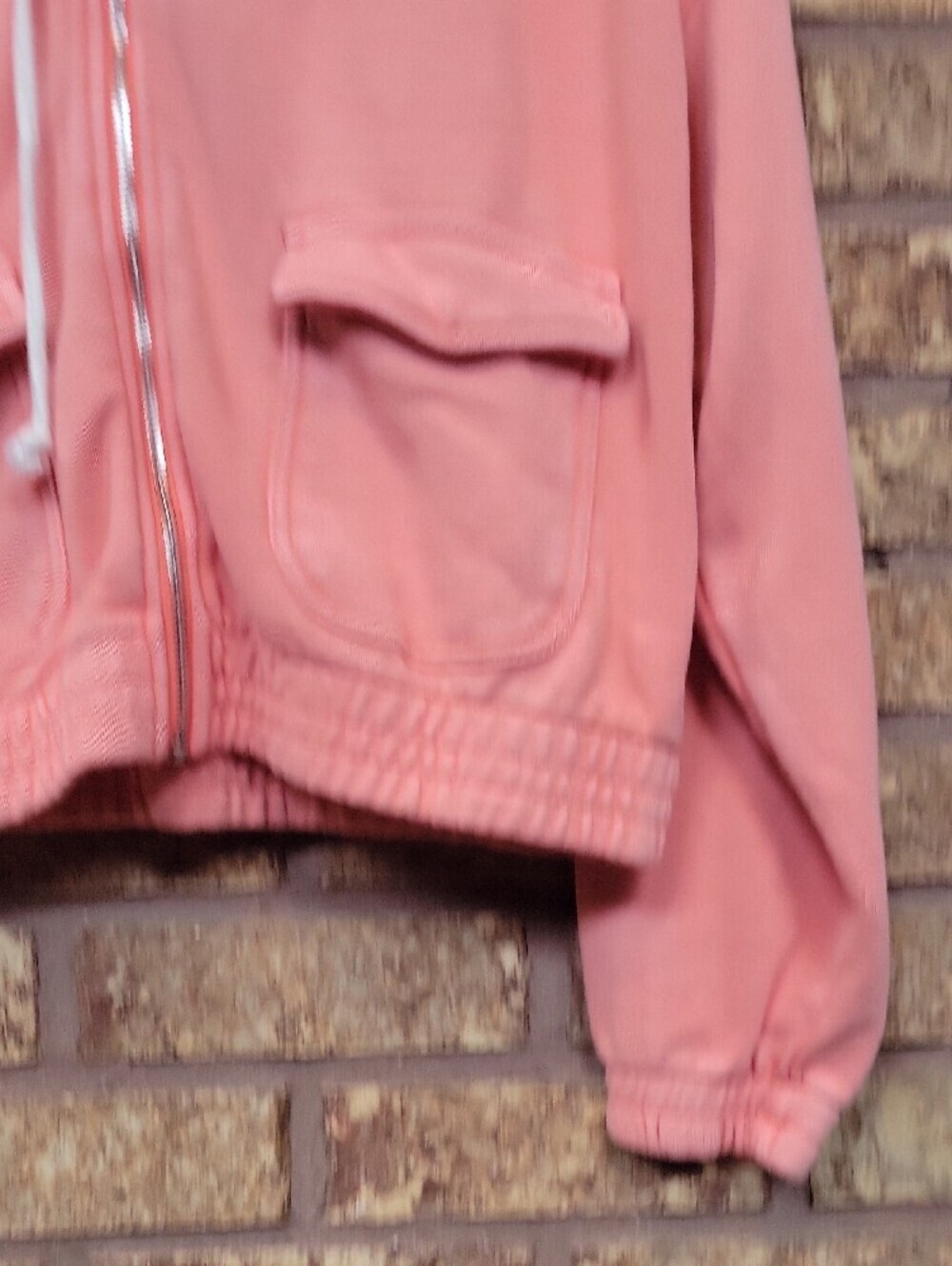 Aerie Coral Pink Oversized Zip Up Hoodie Cropped Front Pocket Sweatshirt Medium - Picture 6 of 12